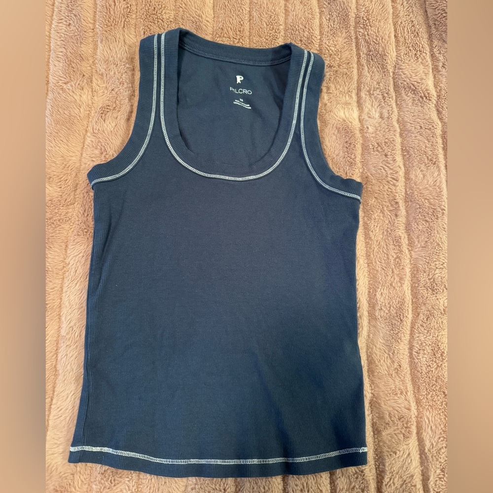 Pilcro by Anthropology Blue Tank with White Piping